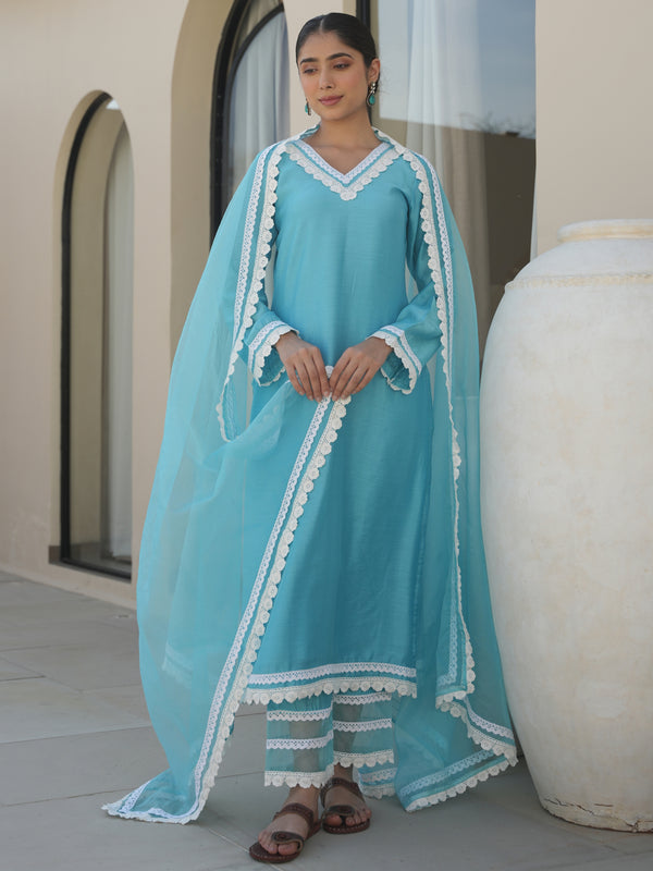 PINE SKY CHANDERI CROCHET LACEWORK SUIT SET