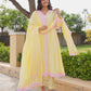 Pastel Yellow Chanderi Lace Work Kurta Set