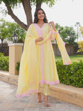 Pastel Yellow Chanderi Lace Work Kurta Set
