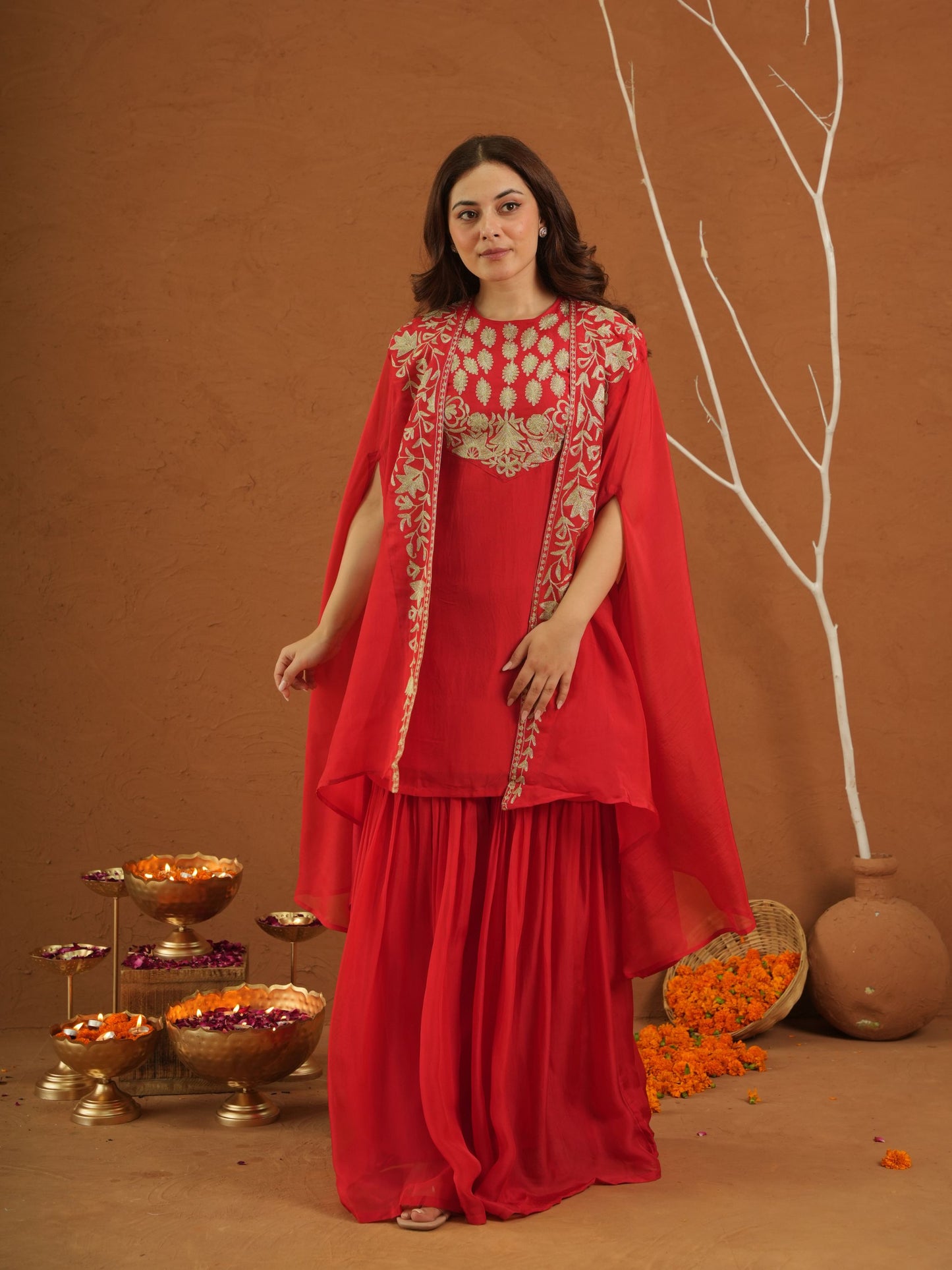 Meherbaan Red Zariwork Sharara Jacket Set