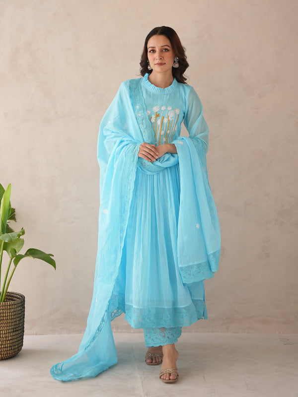 Aurea Sky Blue Doria Embriodered Suit Set