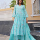 Aqua Blossom Chanderi Angrakha Kurta Set
