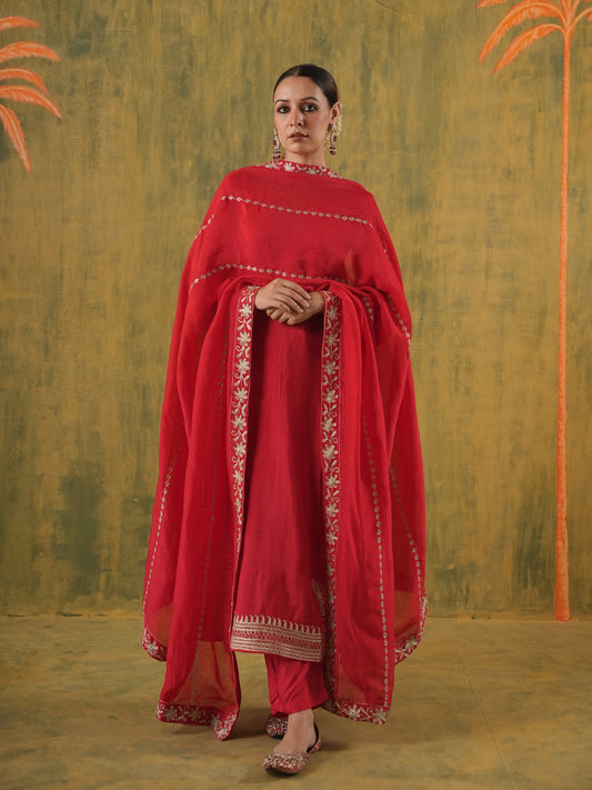 Rani Gulaab Silk Aari Embroidery Suit Set