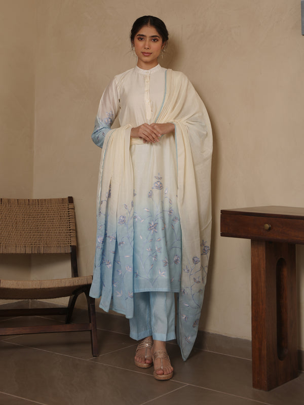 LIZZIE BLUE SHADED CHANDERI EMBROIDERY SUIT SET