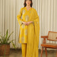Mustard Bloom Screen Print Cotton Suit Set