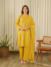 Mustard Bloom Screen Print Cotton Suit Set