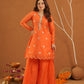 Adaayein Orange Chanderi Zari Sharara Set