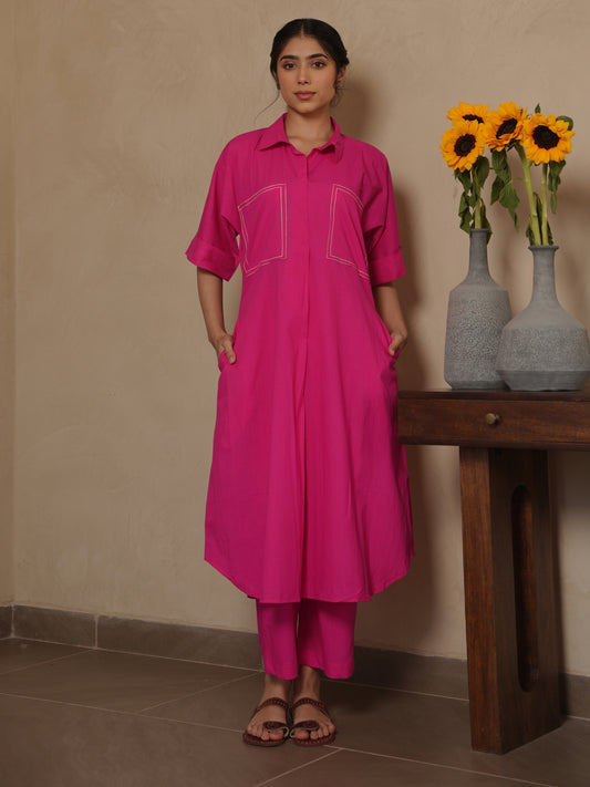 BEE PINK COTTON SUIT SET WITH BLOCK PRINT DUPATTA