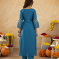 Blue Chanderi Aari Embroidered A- Line Kurta Set
