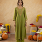 Green Handcrafted Chanderi Mirrorwork Straight Kurta Set