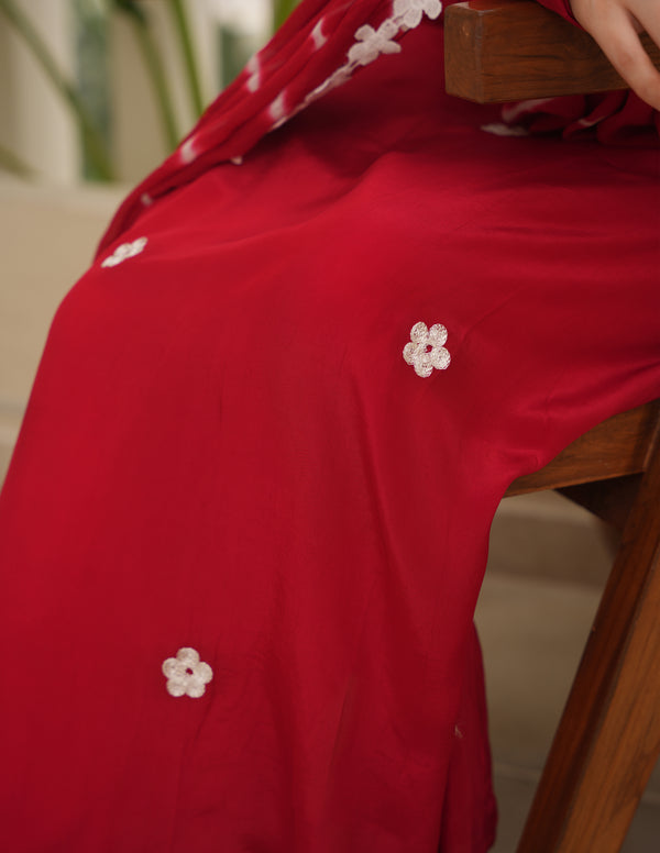 Red Silk Embroidered Leheriya Suit Set