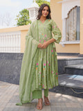Pista Flora Chanderi Angrakha Kurta Set