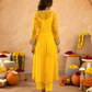 Yellow Chiffon Bandhej Mirrorwork Kurta Set