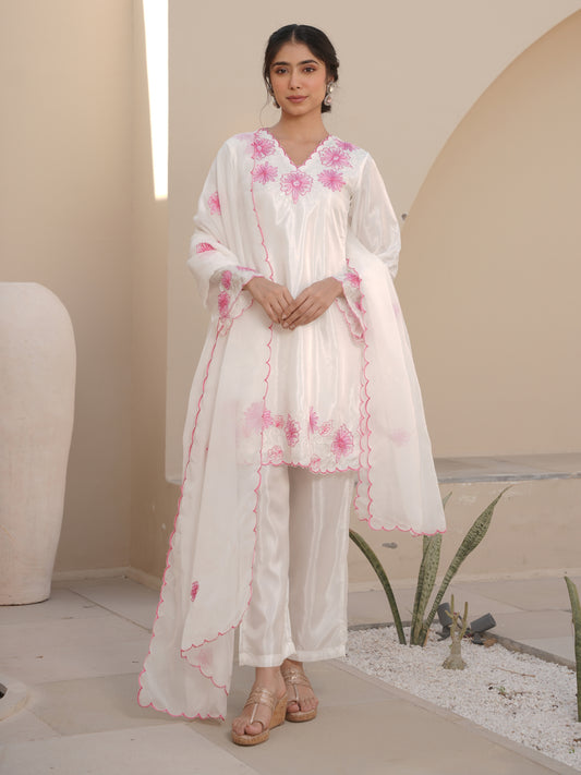 MIST WHITE SILK EMBROIDERED SUIT SET