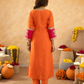 Orange Chanderi A-Line Kurta Set with Handwork Detailing &  Organza Dupatta