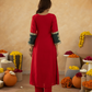Red Chanderi A-Line Kurta Set with Handwork Detailing &  Organza Dupatta