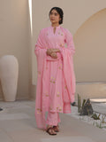 PEONY PINK COTTON FLORAL EMBROIDERED SUIT SET