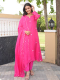 Pink Daisy Chanderi A-Line Kurta Set