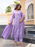 Lavender Daisy Chanderi Angrakha Kurta Set