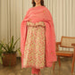 Peach Floral Screen Print Kurta Set with Pant & Dupatta