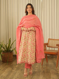 Peach Floral Screen Print Kurta Set with Pant & Dupatta