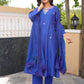 Blue Floral Handwork Chanderi A-Line Kurta Set