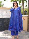 Blue Floral Handwork Chanderi A-Line Kurta Set