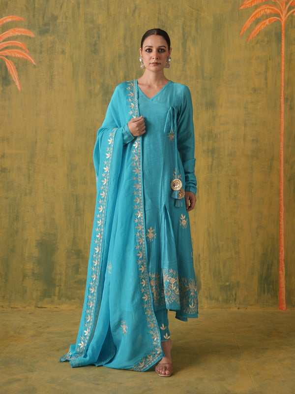 Rani Sitaara Teal Blue Gotta Patti Angrakha Set