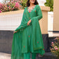 Green Floral Hand Embroidered Chanderi Kurta Set