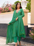 Green Floral Hand Embroidered Chanderi Kurta Set