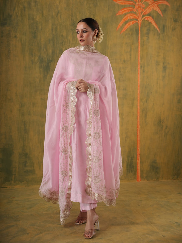 Gulbano Blush Pink Silk Aari Anarkali Set