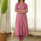 Mauve Pink Embroidered Chanderi Kurta Set with Pants