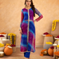 Blue Pink Chiffon Bandhej Mirrorwork Straight Kurta