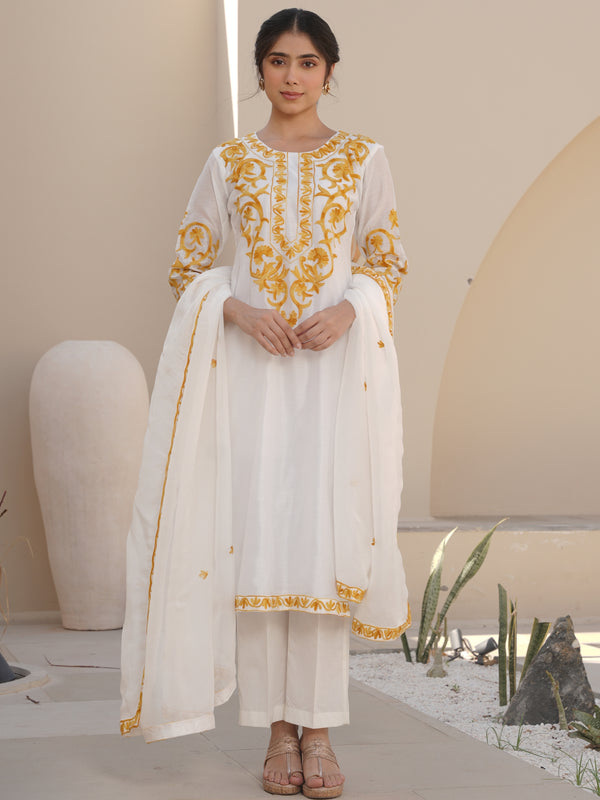 WISTERIA WHITE CHANDERI EMBROIDERED SUIT SET