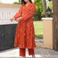 Rust Brown Chanderi Floral Embroidered Kurta Set