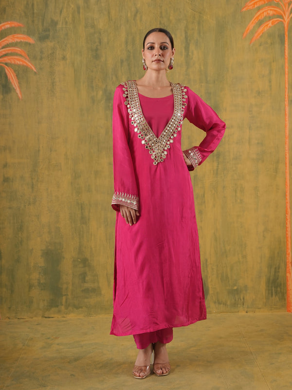 Rani Aabroo Mirrorwork Silk Kurta Set