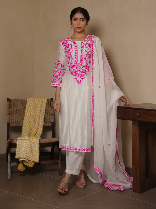 BLOSSOM WHITE CHANDERI EMBROIDERY SUIT SET