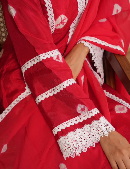 Zuri Red Bandhani Silk  Suit Set