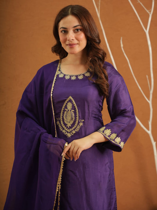 Zehra Purple Silk Zari Work Suit Set