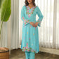 Sky Blue Floral Embroidered Muslin Kurta Set with Pants
