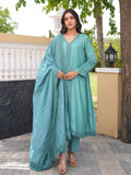Sea Green Chanderi Lace Work Kurta Set