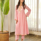 Blush Pink Floral Embroidered Muslin Kurta Set with Pants