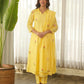 Lemon Yellow Embroidered Chanderi Kurta Set with Pants & Dupatta
