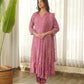 Mauve Pink Embroidered Chanderi Kurta Set with Pants & Dupatta