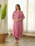 Mauve Pink Embroidered Chanderi Kurta Set with Pants & Dupatta