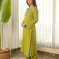 Olive Green Floral Embroidered Muslin Kurta Set with Pants