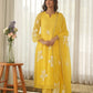 Lemon Yellow Hand Paint Soft Organza Suit Set