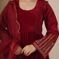 Meher Maroon Velvet Kurta With Pant & Dupatta