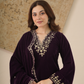 Noor Plum Velvet Kurta With Pant & Dupatta