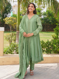 Pista Chanderi Lace Work Kurta Set